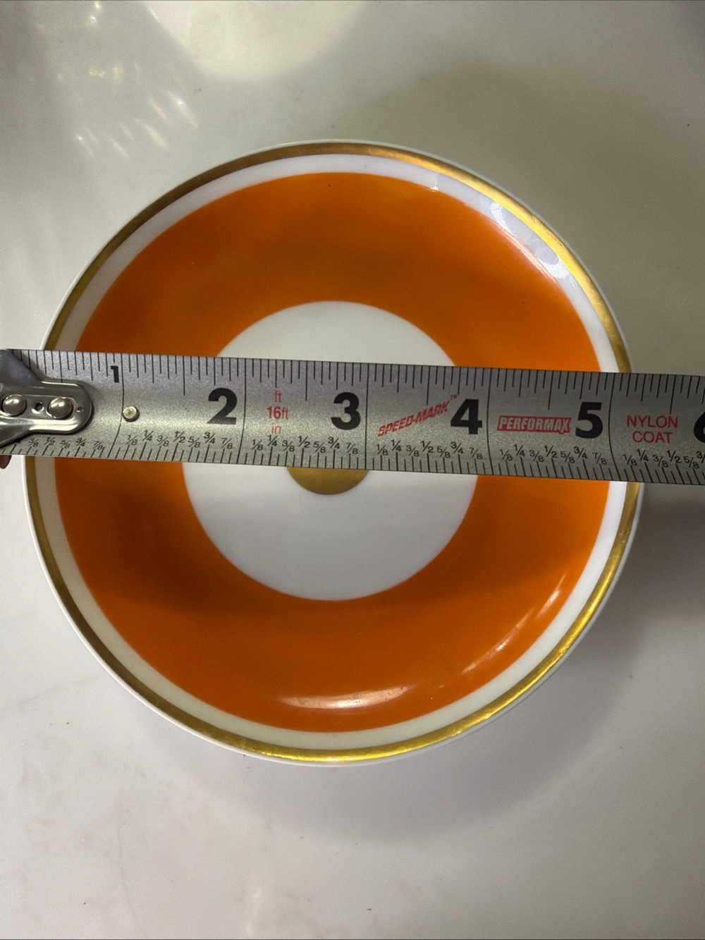 Limoges France 3 legged cup with saucer, orange and gold - Picture 5 of 7